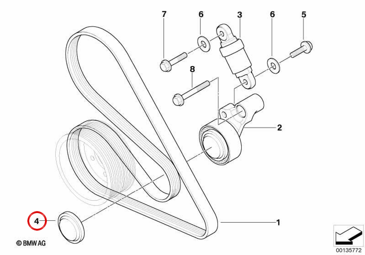 OEM Tensora Pulley Protective Couvercle 11287835996 pour BMW E90, E92, E93, E60, E61, E63, E64, E70. BMW d'origine.