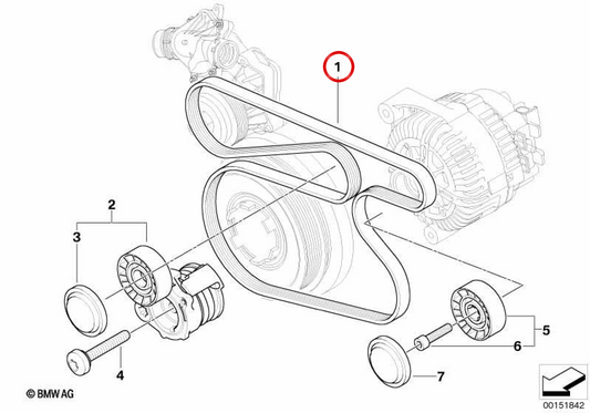 Cinto de acessórios OEM 11288477780 para BMW E87, E90, E91, E92, E93 (modelos 118d, 120d, 318d, 320d com motor M47). BMW genuíno.