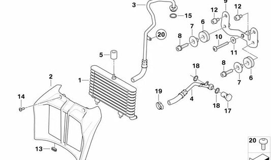 Tubería de refrigeración de aceite del escape OEM 17227722194 para moto BMW R 1200 R (K27). Original BMW Motorrad.