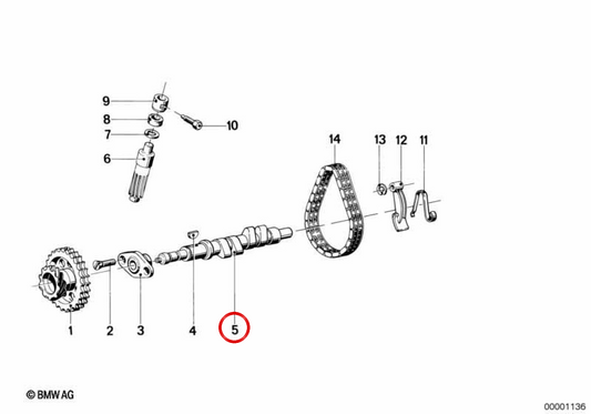 Arbre à cames OEM 1131126299 pour BMW R50. BMW d'origine.