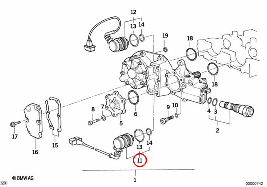 Válvula solenóide de ajuste da árvore de cames OEM 11311318380 para BMW E36, E34, Z3. BMW genuíno.