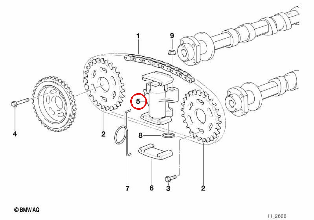 Tensor de cadena de distribución OEM 11311435026 para BMW E39, E38, E31, E53, E52. Original BMW.