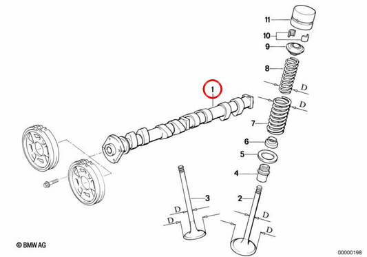 Árbol de levas de admisión OEM 11311734118 para BMW E36. Original BMW.