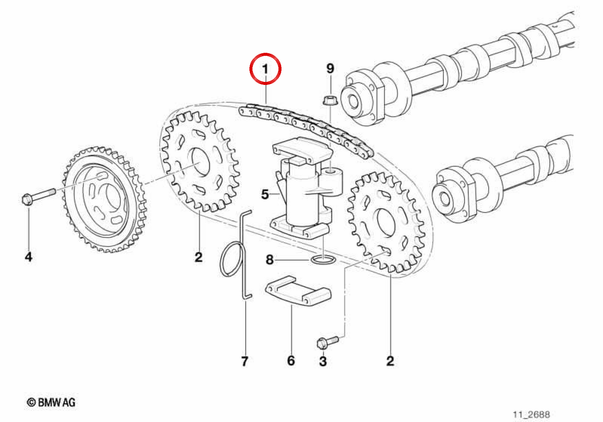OEM distribution chain 11311747437 For BMW E39, E38, E31, E53, E52. Original BMW.