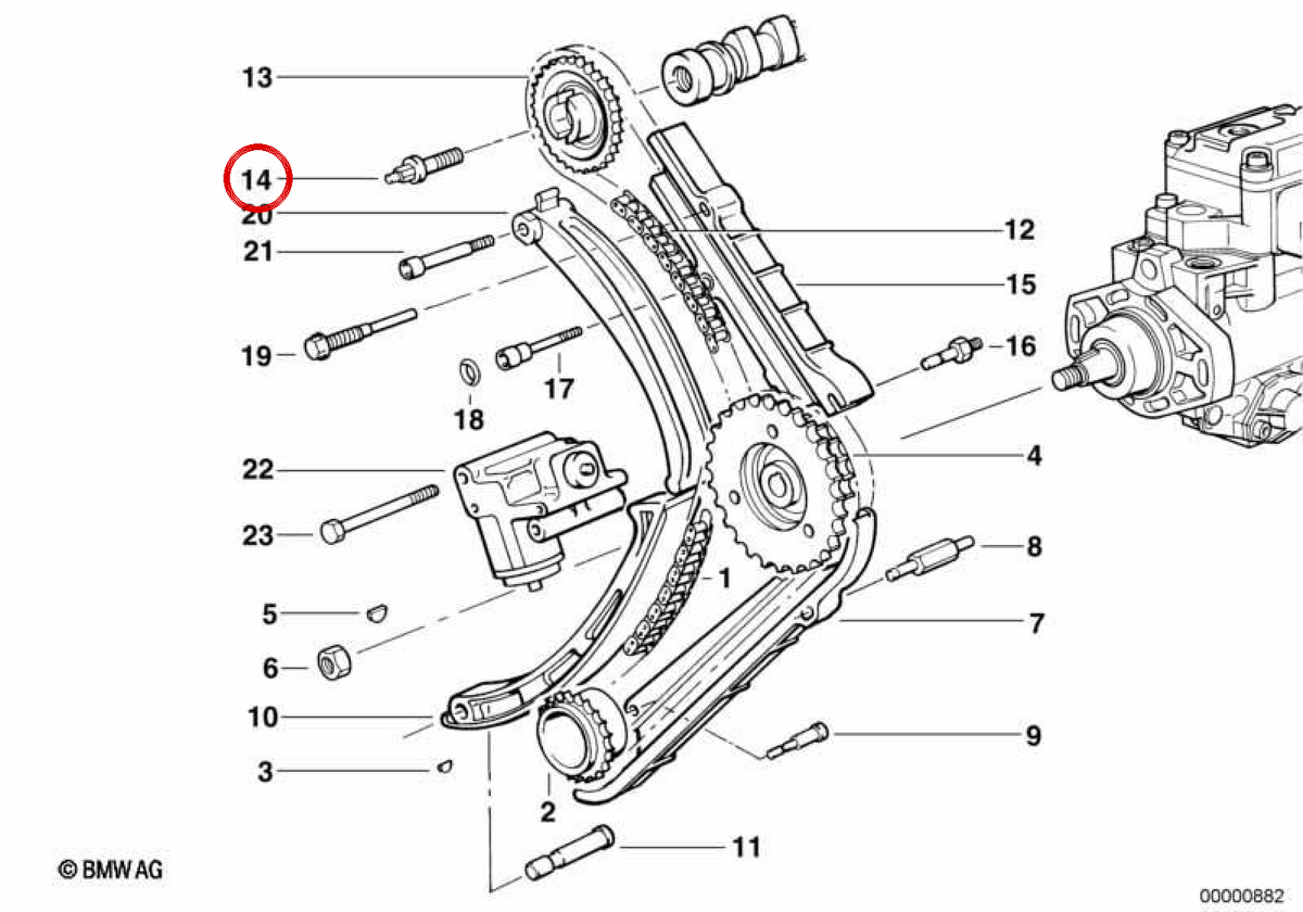 Parafuso de ajuste OEM 11312243809 para BMW E36, E34, E39, E38. BMW genuíno.