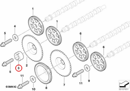 Acople de distribución OEM 11312248535 para BMW E38, E65. Original BMW.