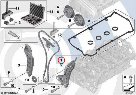 Kit de réparation de chaîne de distribution OEM 11312448929 pour MINI R56 LCI, Clubman R55 LCI, Cabrio R57 LCI, Coupé R58, Roadster R59, Countryman R60, Paceman R61... et plus encore. MINI d'origine.