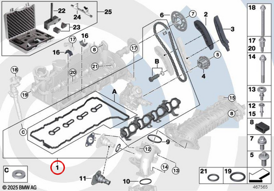 Reparaturkit für BMW 1 F20 -Serie, F21, Serie 2 F22, Serie 3 E90N, E91N, E92N, F30, F31, Serie 4 F32, F33, F36, Serie 5 F07, F10, F11, X1 E84, X3 F25 (OEM 11312452303) ). Original BMW
