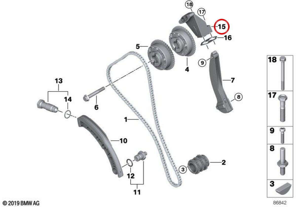 Guide de la chaîne de distribution OEM 11317504471 pour BMW E60, E61, E63, E64, E65, E66, E53, E70. BMW d'origine.