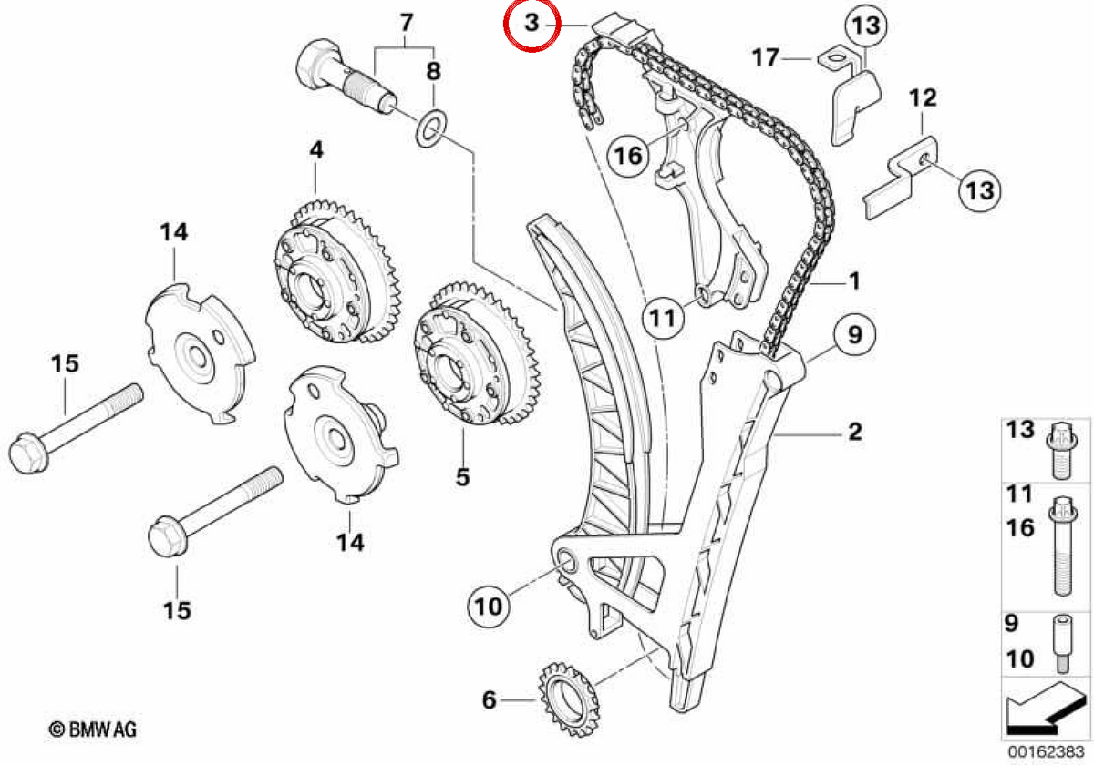 OEM distribution chain guide 11317505616 for BMW E81, E87, E46, E90. Original BMW.