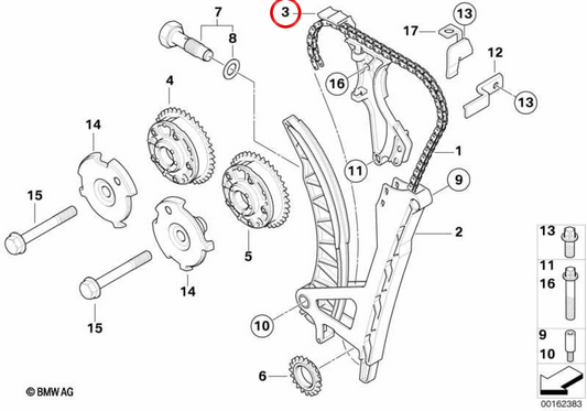 Guia de corrente de distribuição OEM 11317505616 para BMW E81, E87, E46, E90. BMW genuíno.