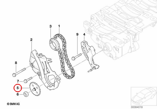 Piñón árbol de levas OEM 11317507551 para BMW E81, E82, E87, E88, E46, E90, E91, E92, E93, E60, E61, E84, E83, E85. Original BMW.