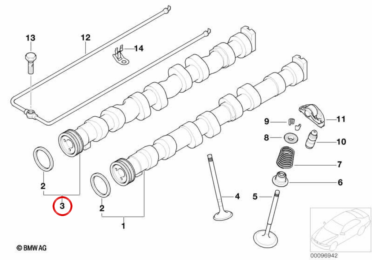 Albero a camme di scarico OEM 11317507994 per BMW E46, E39, E60, E61, E83, E85, E86. BMW originale.