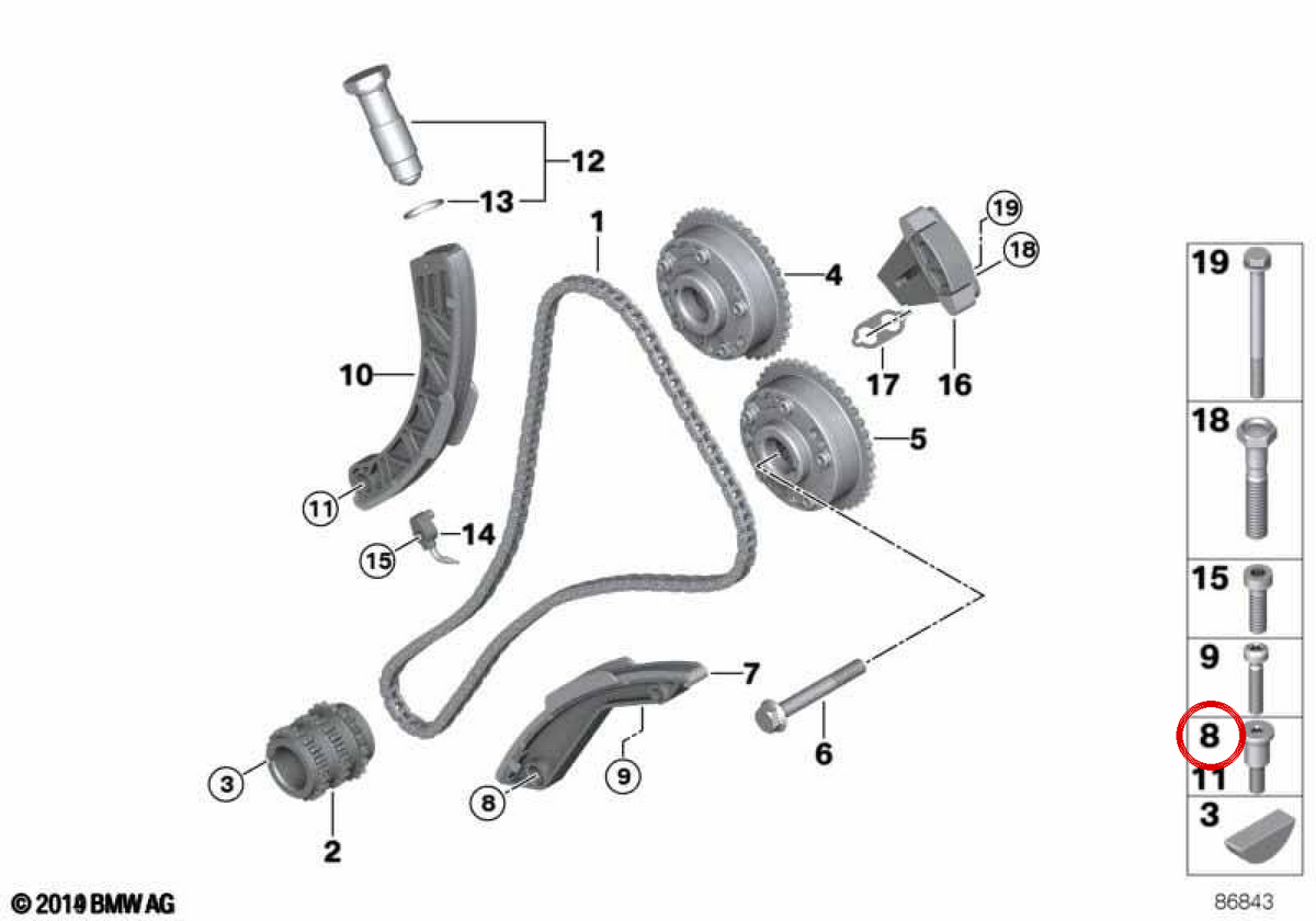 OEM -Nockenwellenführung Bolt 11317533488 für BMW E60, E61, E63, E64, E65, E66, E53, E70. Original BMW.