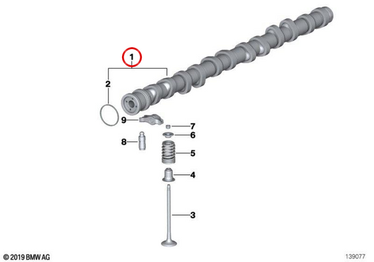 Albero a camme di scarico OEM 11317567642 per BMW E90, E91, E92, E93, E60, E61, F10, F11, E63, E64. BMW originale.