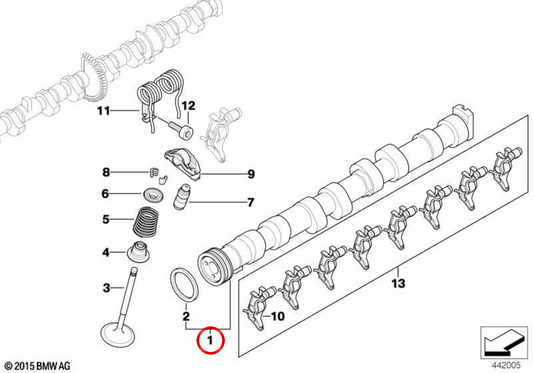 Albero a camme di ammissione OEM 11317572279 per BMW E81, E82, E87, E88, E90, E91, E92, E93, E60, E84. BMW originale.