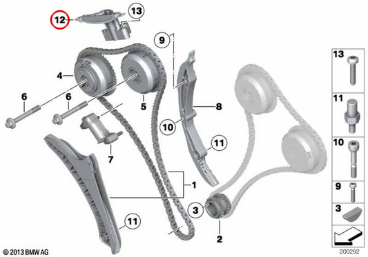 Guida alla catena di distribuzione OEM 11317574336 per BMW F01, F02, G12. BMW originale.