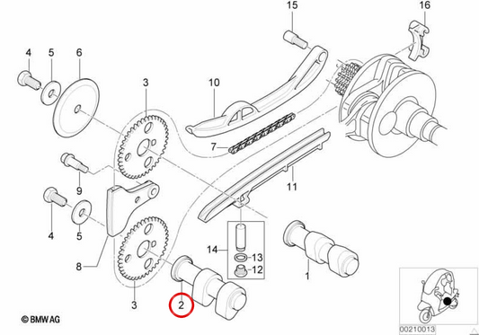 Albero a camme di scarico OEM 11317653401 per moto BMW C1 (1999-2003). BMW Motorrad originale.