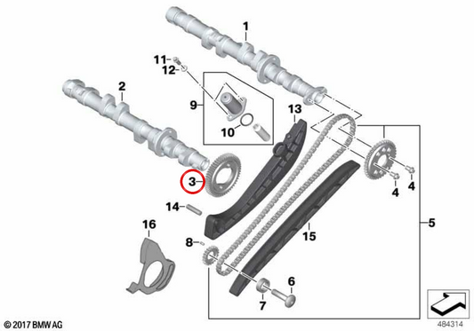 Roda dentada do eixo de cames OEM 11317675490 para motos BMW K1200S, K1300S, K1200R, K1300R, K1200GT, K1300GT... e mais. Original BMW Motorrad.