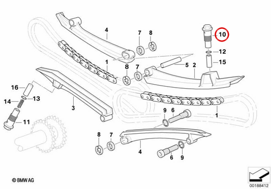 Cilindro tendicatena di distribuzione sinistro OEM 11317688629 per moto BMW R1200GS, R1200RT, R1200R, R1150GS, R1150RT, R1100GS, R1100R, R1100RT, R850R… e altri. Originale BMW Motorrad.