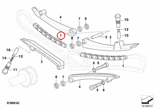 Cadena de distribución OEM 11317694427 para motos BMW R1200GS, R1200RT, R1200R, R1150GS, R850RT... y más. Original BMW Motorrad.