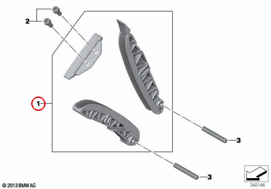 Kit guide catena di distribuzione OEM 11317726965 per moto BMW HP4, S 1000 RR, S 1000 R e S 1000 XR. Originale BMW Motorrad.