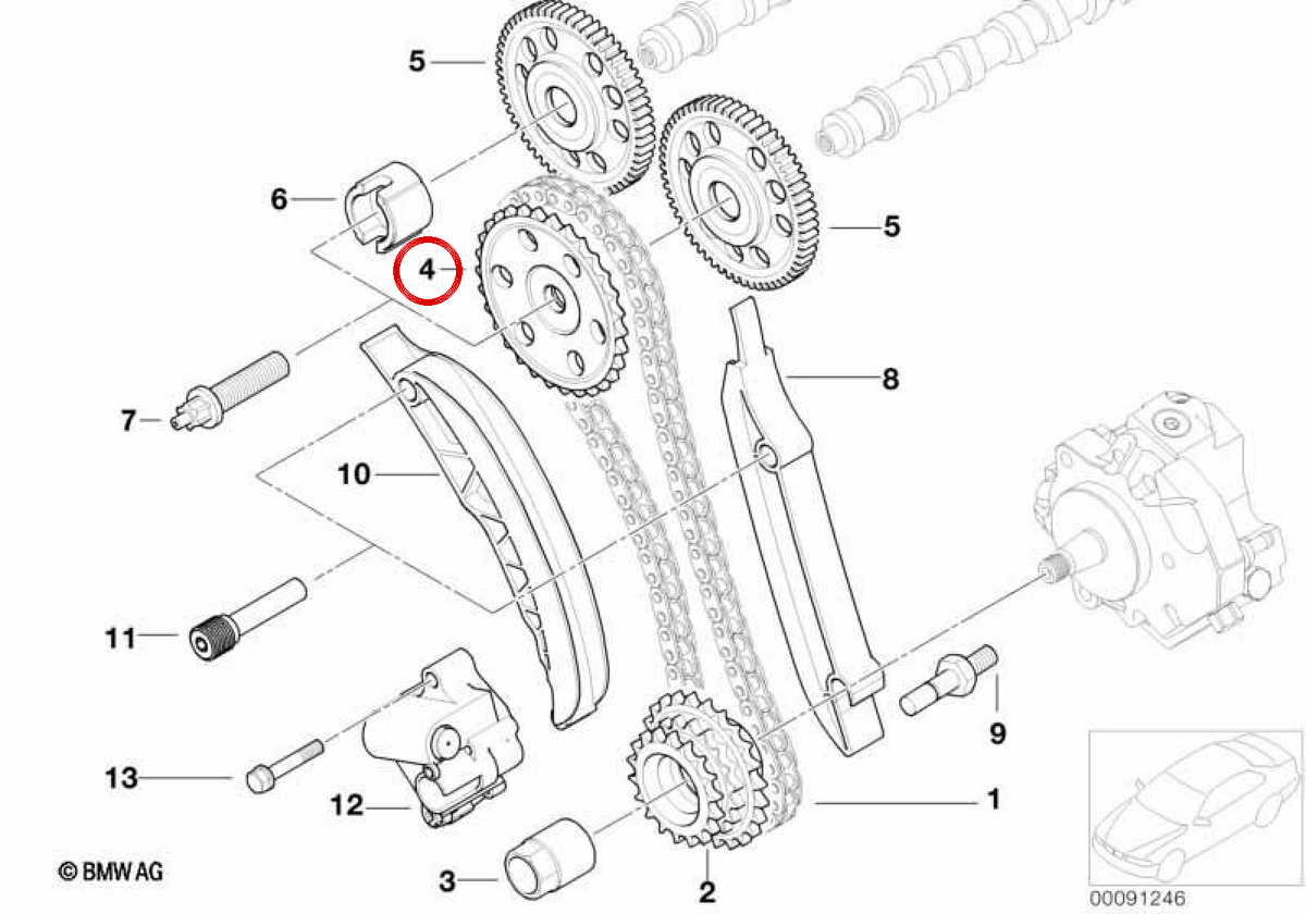Roda dentada da árvore de cames OEM 11317787278 para BMW E46, E60, E61, E65, E83, E53. BMW genuíno.