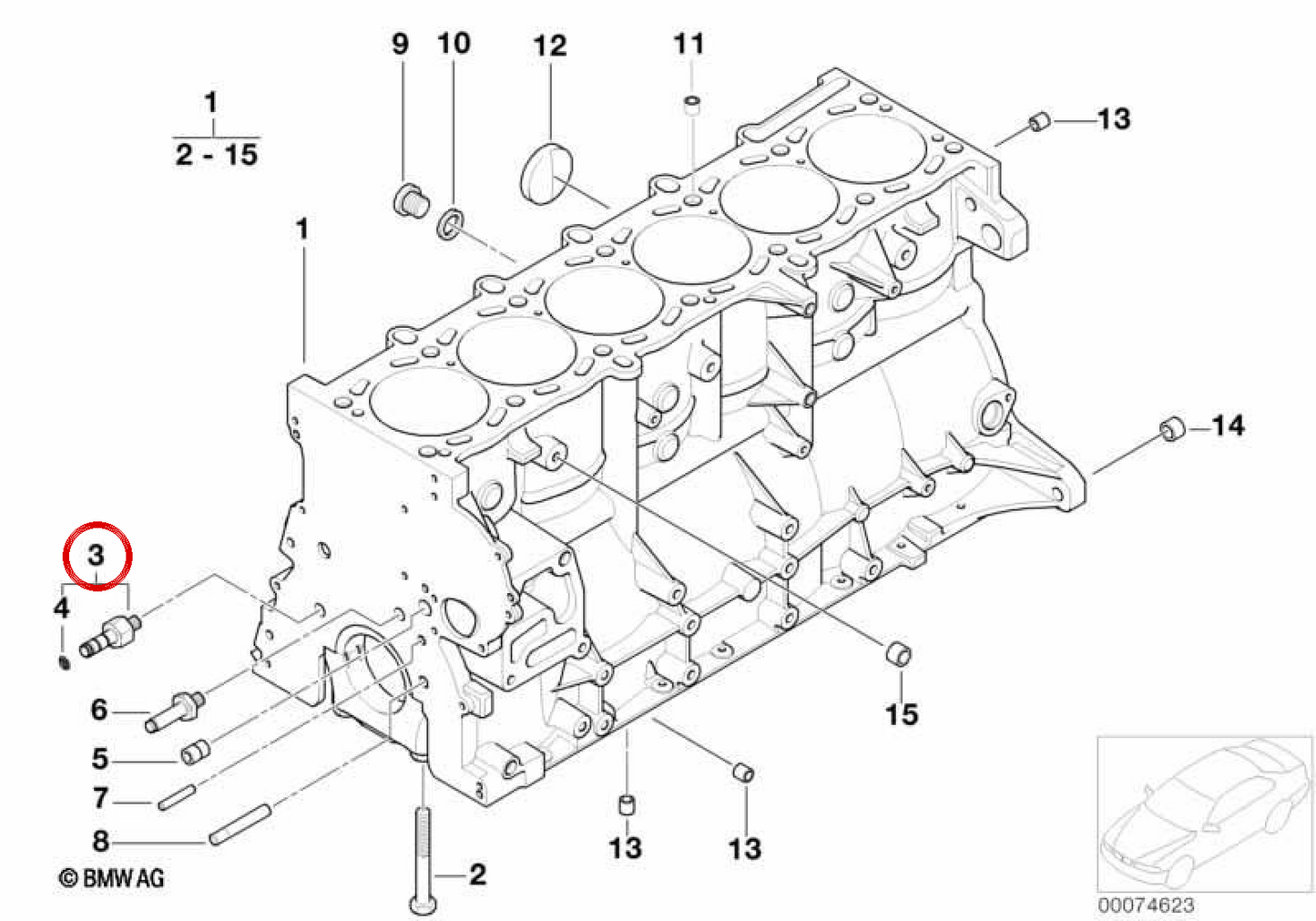 Perno de apoyo OEM 11317830727 para BMW E46, E85, E86. Original BMW.