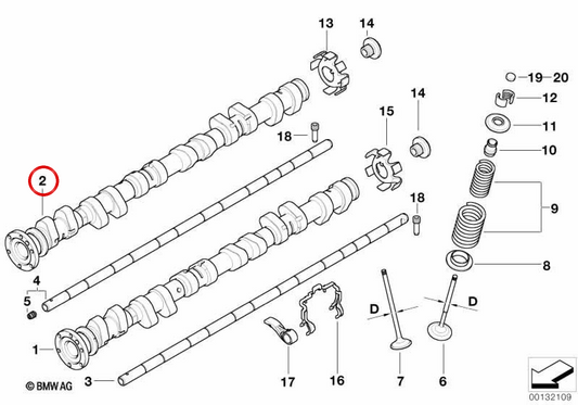 Arbre à cames d'échappement OEM 11317835043 pour BMW E46 M3 CSL. Véritable BMW.