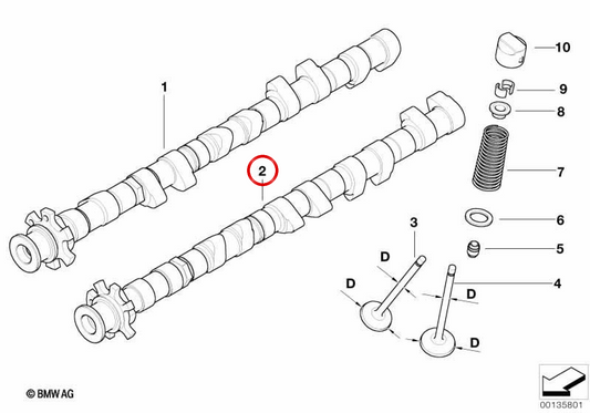 Arbre à cames d'échappement OEM 11317836126 pour BMW E60, E61, E63, E64. BMW d'origine.