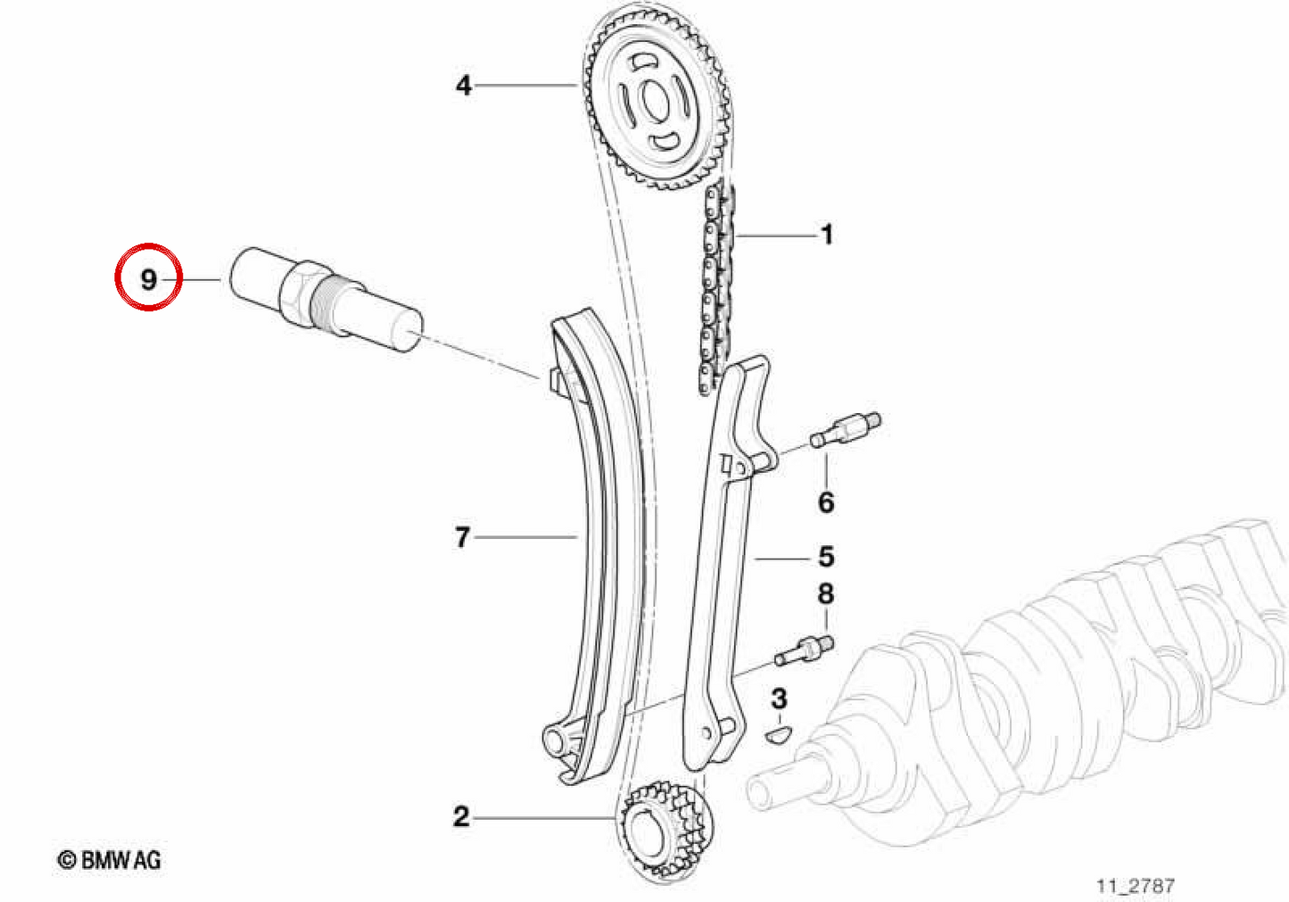 Tensor de cadena de distribución OEM 11317838675 para BMW E36, E46, Z3, E85, E86. Original BMW.