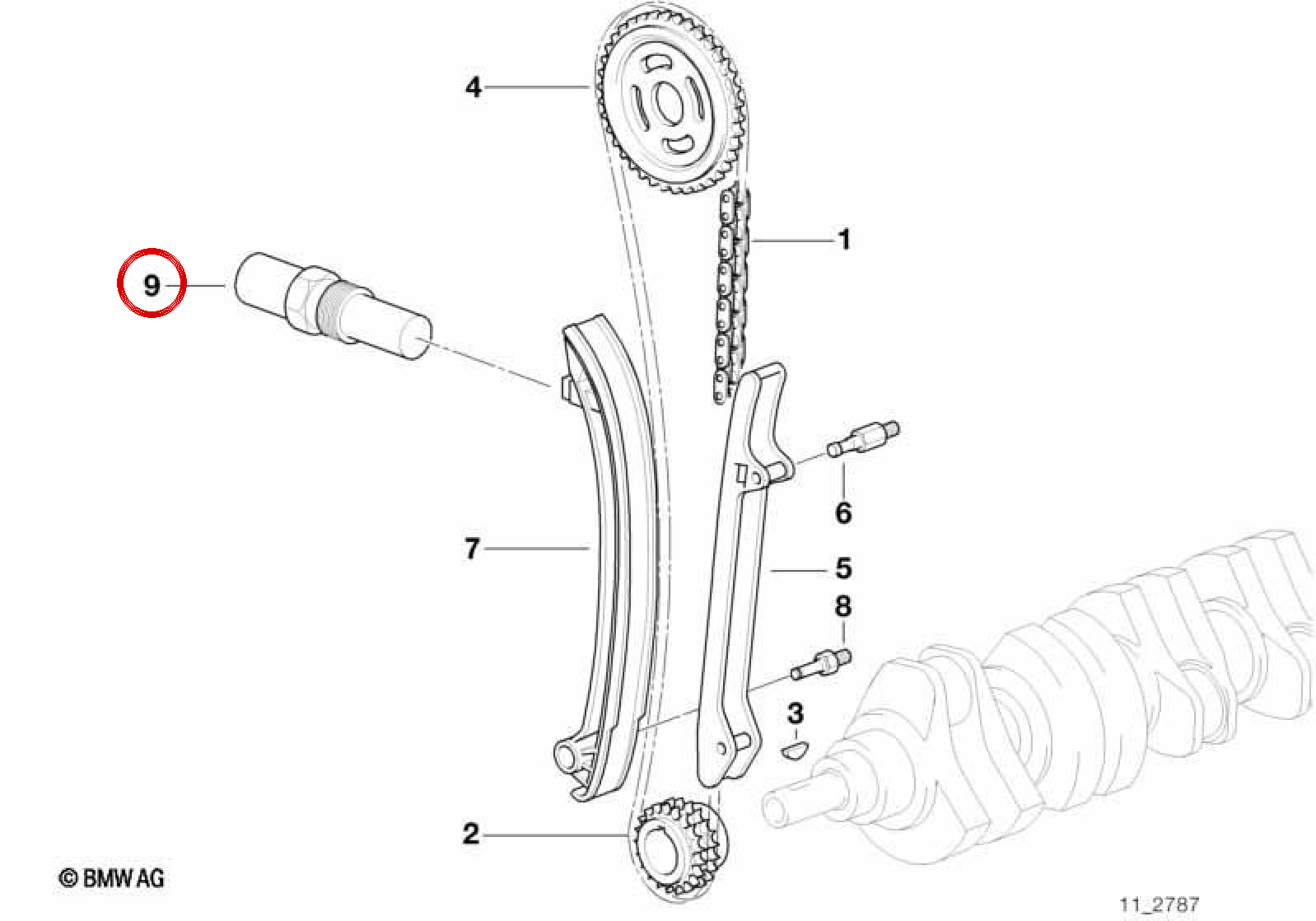Tensor de cadena de distribución OEM 11317838675 para BMW E36, E46, Z3, E85, E86. Original BMW.