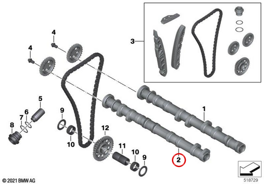 Árvore de cames de escape OEM 11318543404 para motos BMW S 1000 R e S 1000 XR. Original BMW Motorrad
