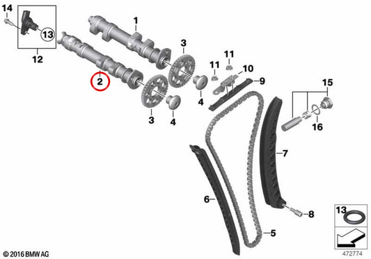 Árvore de cames de escape OEM 11318554836 para BMW Motorrad F 800 GS (K72), F 800 GS Adventure (K75). Originais BMW Motorrad.