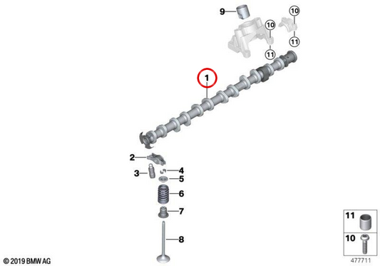 OEM exhaust camshaft 11318669213 for BMW F20, F21, F22, F23, F30, F31, F34, F32, F33, F36, G30, G31, G32, G11, G12, G01, G02. Original BMW.