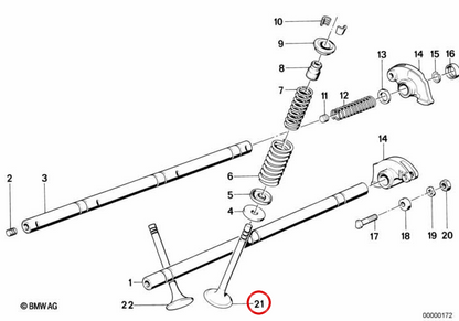 Valvola di aspirazione OEM 11341257592 per BMW E12, E28, E34, E24, E23, E32, 2.5CS-3.0CSL, 2500-3.3Li. BMW originale.