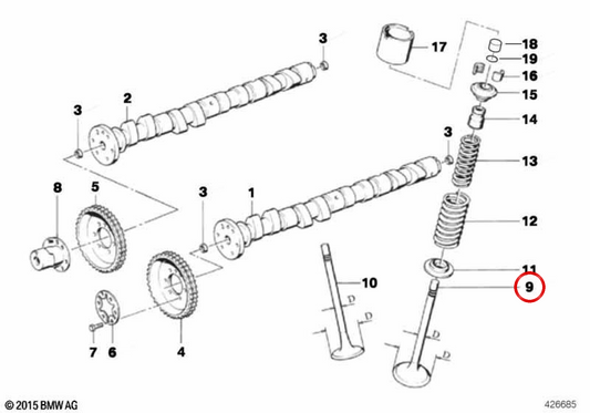 Valvola di ammissione OEM 11341314727 per BMW E30, E34, E28, E24, E23. BMW originale.