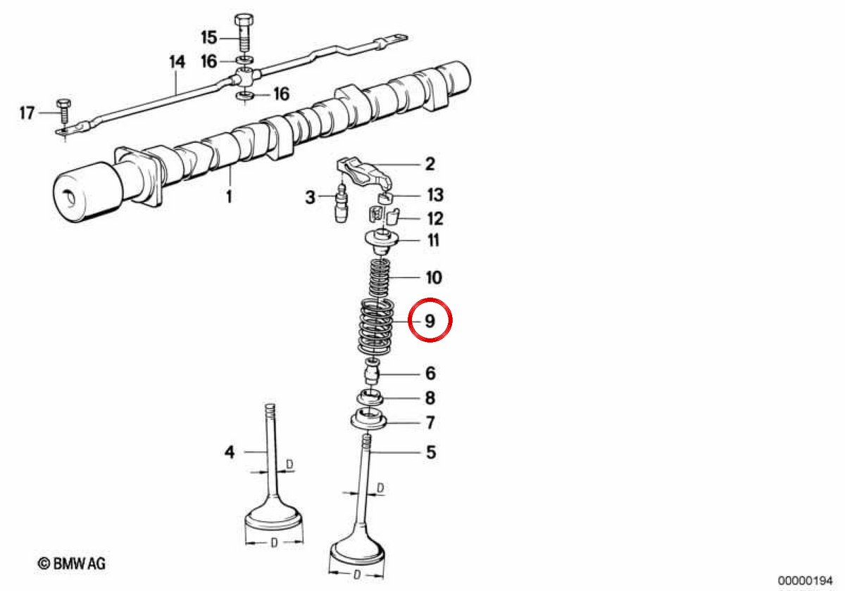 Spring della valvola OEM 11341721007 per BMW E30, E36, E34. BMW originale.