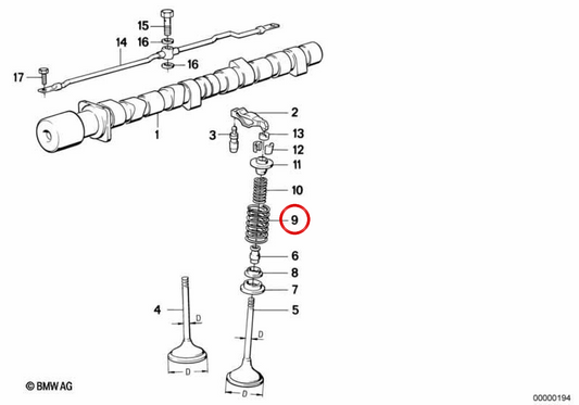 Spring della valvola OEM 11341721007 per BMW E30, E36, E34. BMW originale.