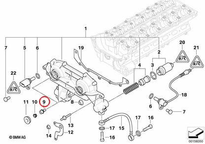 Perno de ajuste OEM 11361748745 para BMW (Modelos compatibles: E46, E39, E60, E61, E38, E65, E66, E83, E53, E85). Original BMW.