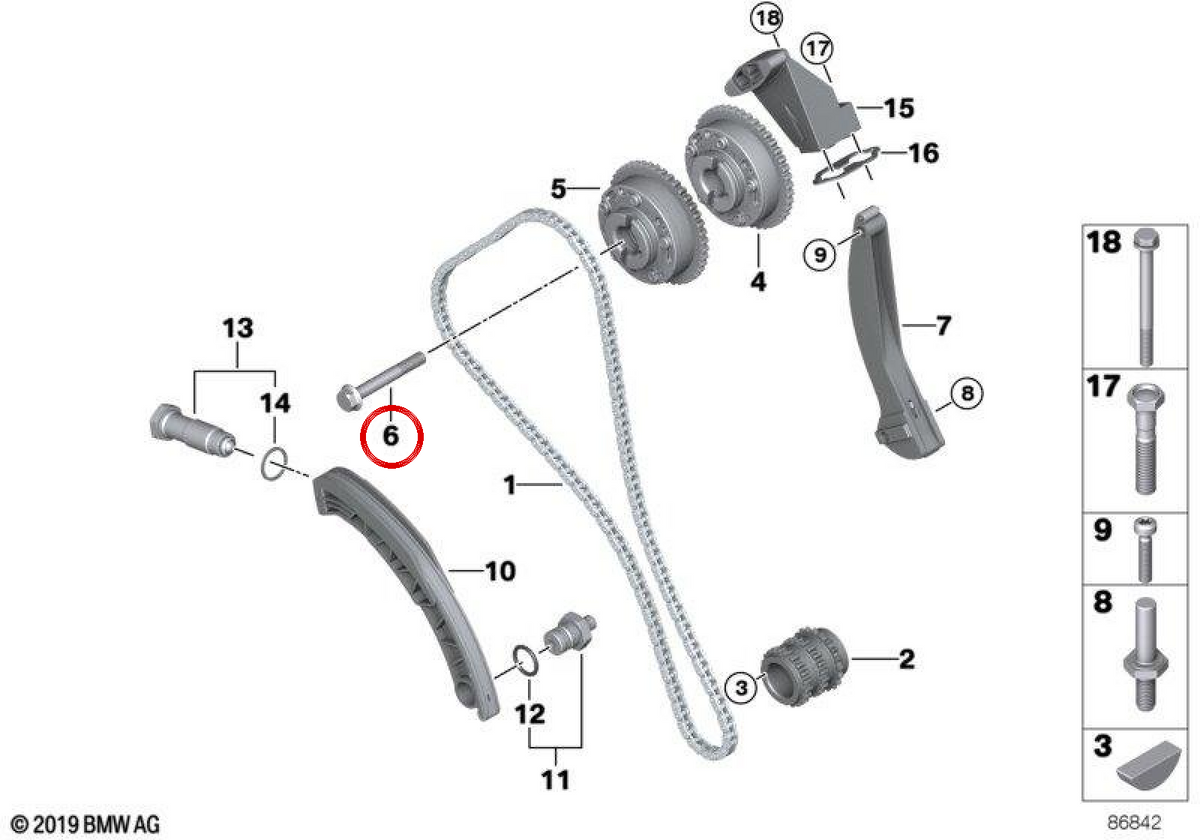 Central Screw for BMW 5 Series E60, E61, 6 Series E63, E64, 7 Series E65, E66, X5 E53, E70 (OEM 11367501423). Genuine BMW