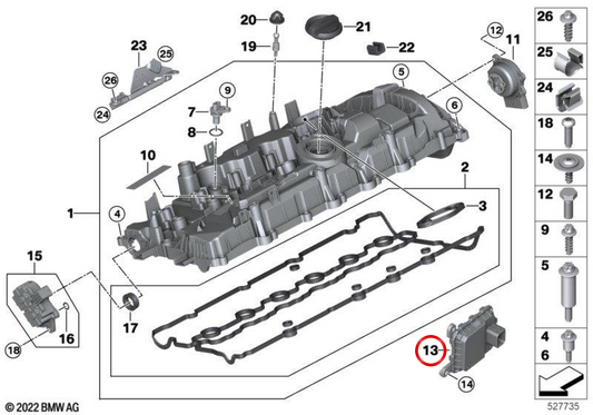OEM Vanos Vanos Kontrollmodul 11369452250 für BMW G20, G21, G22, G23, G26, G60, G70, G45, G05, G18, G06, G07, G09. Original BMW.