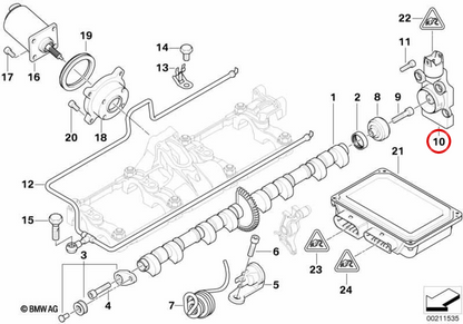 Sensor de posición del árbol de levas (Exzenterwellensensor) OEM 11377527017 para BMW E60, E61, E63, E64, E65, E66, E53, E70. Original BMW.