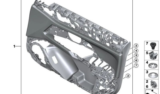 Panel de puerta delantera derecha OEM 51415A46B72 para BMW Serie 4 G26, G26E, G26F, G26N. Color cognac. Repuesto original BMW.