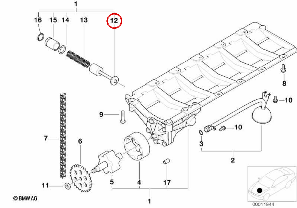 OEM -Ölkontrollventil 11411716410 für BMW E36, E46, E39, E60, E61, E38, E65, E66, E83, E53, Z3, E85. Original BMW.