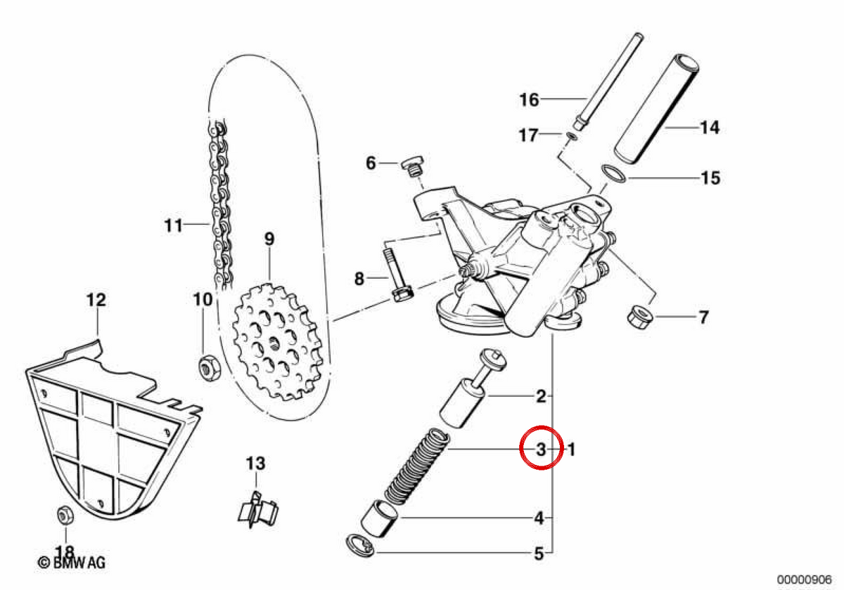 Resorte de presión OEM 11411736790 para BMW E34, E39, E32, E38, E31. Original BMW.