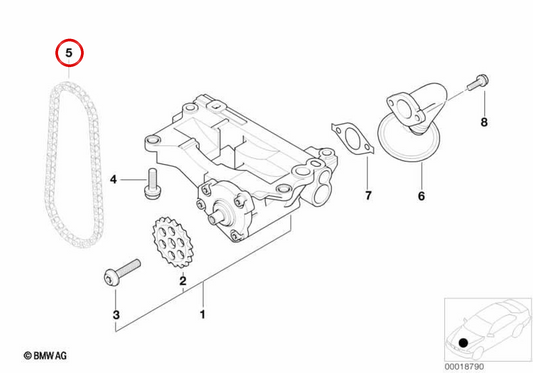 OM -Pumpe -Pump -Kette 11412249745 für BMW E46, E90, E91, E92, E93, E39, E60, E61, E63, E64, E38, E65, E66, E83, E53, E70, E71. Original BMW.
