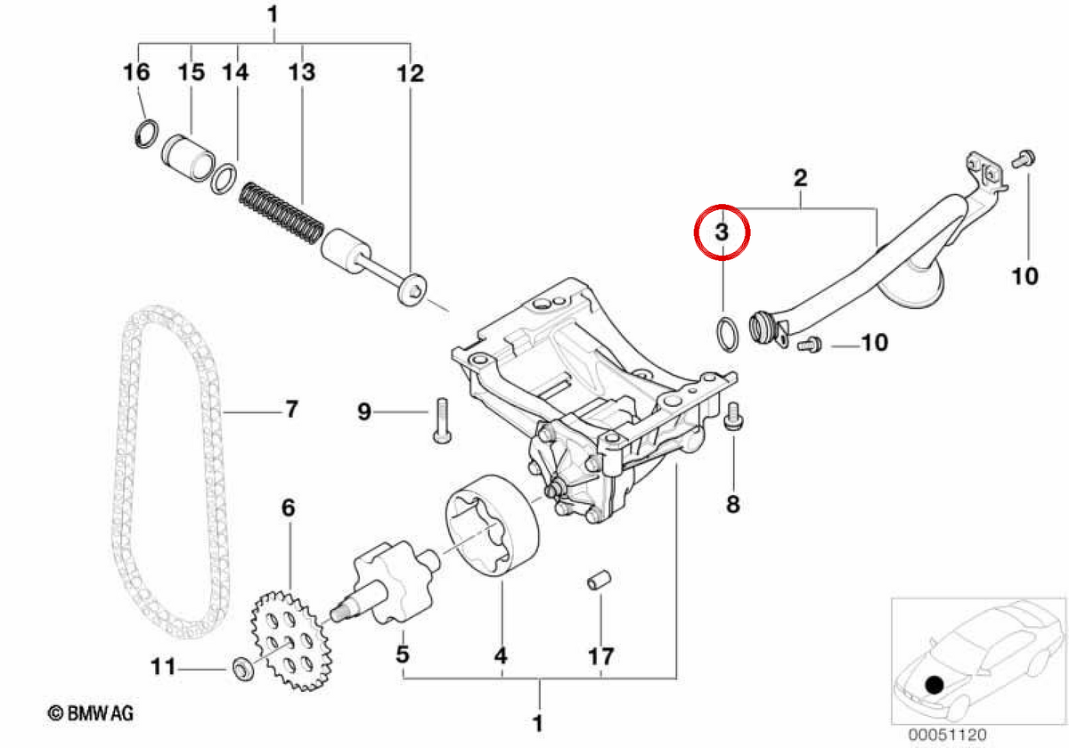 O-ring OEM 11417507429 per BMW E46, E39, E60, E61, E38, E65, E66, E83, E53, E85. BMW originale.