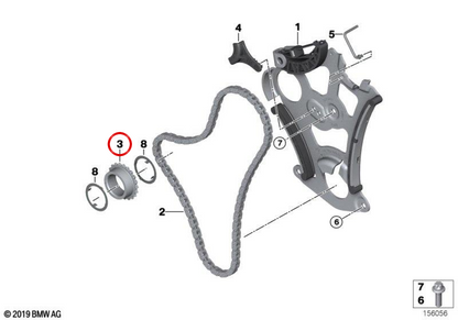Roda dentada de corrente OEM 11417552899 para BMW E81, E82, E87, E88, E90, E91, E92, E93, E60, E61, F10, F11, F18, E63, E64, E65, E66, F01, F02, E84, E83, F25, E70, E85, E86, E89. BMW genuíno.