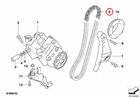 Corrente da bomba de óleo OEM 11417678217 para motos BMW K1200S (K40), K1300S (K40), K1200R (K43), K1300R (K43), K1200GT (K44), K1300GT (K44). Original BMW Motorrad.